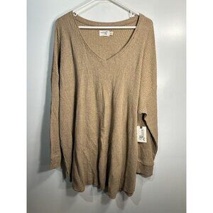 terry & sky womens tan v neck long sleeve shirt plus size 1X 16w 18w